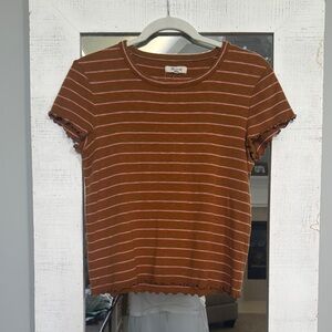 Madewell Striped Rust Top with Ruffle Trim